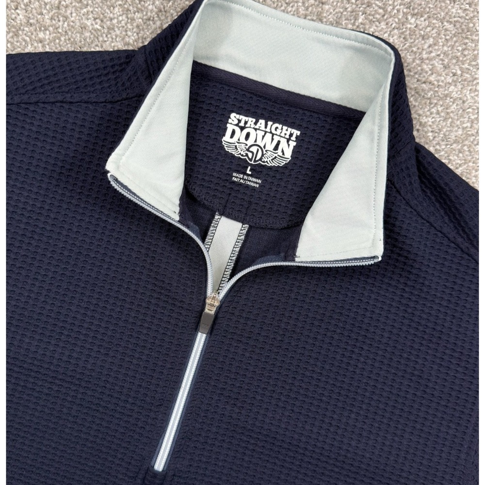 Straight Down Golf Pullover Mens L Navy Waffle Knit 1/4 Zip Taiwan Performance